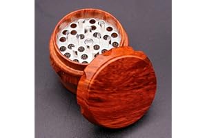 DRAGONPUFF Wood 50mm Herb Grinder Metal Sharp Teeth Large Storage (Dark Wood)