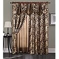 Golden Rugs Jacquard Luxury Curtain Window Panel Set with Attached Valance and Backing Bedroom Living Room Dining 110inX84in Each Jana Collection (Brown)