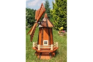 Deko-Shop-Hannusch Grand moulin à vent décoratif en bois enduit avec roulement à billes
