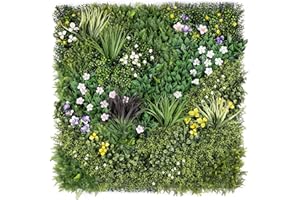 CHRISTOW Artificial Living Wall Panels, Spring Bloom Green Plant Flower Foliage, Indoor Outdoor, Home Garden Decoration, Privacy Hedge Fence Screening, UV Stabilised, Waterproof, Natural Look (100cm x 100cm)