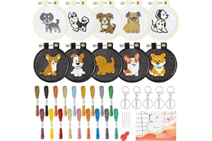 WATINC DIY Embroidery Cross Stitch per bambini cuccioli modello ricamo principiante set con modelli e istruzioni per punto croce, kit iniziale per cucire con istruzioni punch needle ricamo