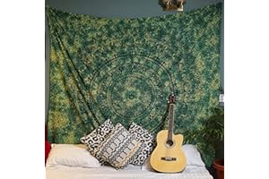 Craft Trade Mandala Grün Wandteppich Indische Wandtuch Tapestry Wandbehang Boho Wandteppiche für Heimdeko Wohnzimmer und Schlafzimmer - 213 x 228 cm