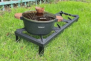 SAIF Triple Burner Picnic Camping Cooker Butane Gas Country Stove Cast Iron LPG Triple Burner BBQ Portable Grill, Boiling Ring Outdoor Camping Propane Catering