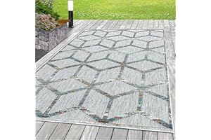 HOMEBYHOME Dywan Płasko tkane 3D Efekt Boho Projekt Taras Balkon Ogród Kuchnia Wewnątrz zewnątrz Prostokątny Biegacze Szary, kolor:Wielobarwny, Rozmiar :240x340 cm