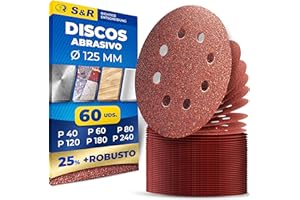 S&R Discos Papeles Lija Radial 125 mm Autoadhesivos - 60pzs Grano 10 x 40/60/80/120/180/240 Lijadora Amoladora Parkside Einhell Bosch Makita