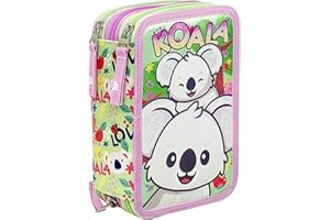 Julian Ross Koala Love Trousse Fille, Étui Triple rempli, 45 Accessoires d'École Primaire, 20 Centimètres, Colle en bâtonnet, Mine+, 3 Fermetures Éclair, Compartiments Organisés