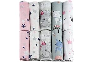 FENSILO - Mulltücher - Mullwindeln - 10er Pack 70x80 cm - Stoffwindeln, Made IN EU, schadstoffgeprüft - Spucktücher Set für Mädchen – Baby Mullwindeln- Rosa - Oeko-TEX Zertifiziert