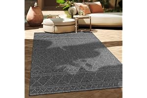 ‎PACO HOME Paco Home Outdoor Teppich Flachgewebe Modern Boho-Style wetterfest & UV-beständig Ideal für Terrasse Balkon Wohnzimmer & Küche, Grösse:200x280 cm, Farbe:Anthrazit 2