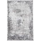 carpetfine Vintage Teppich Liyath Grau 140x200 cm | Moderner Teppich für Wohn- und Schlafzimmer