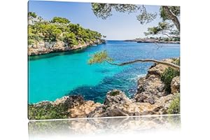 Pixxprint Mallorca Bay Cove ALS Leinwandbild/Größe: 60x40 cm/Wandbild/Kunstdruck/fertig bespannt