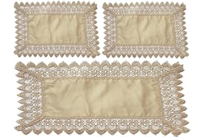 EURORICAMI VITERBO Corredocasa Set Centrini in Puro Lino Macrame' Grande Colore Ecru' Manifattura Italiana