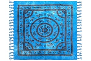 HOME ZEN HOUSEHOLD LINEN Telo Copritutto Arredo copriletto telo picnic multiuso matrimoniale 210x240 cm, BATIK 100% cotone indiano, stile indiano etnico, copridivano con stampa etnica piazzata. (BLU, NATURA)