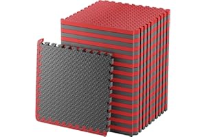 Edukit EXTRA Dicke Schaumstoffmatte; 4 Stück; 60 x 60 cm; 2 cm dick; Rot & schwarz; Interlocking Puzzle Floor Tiles Gym Flooring – Dicker und größer als Normale Fliesen für schwere Geräte