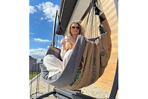 ‎IZABELL Izabell® Hängesessel mit Stahlgestell und Großen Kissen – XXL Schaukelstuhl und Hängematte für Indoor & Outdoor – aus Jutesäcken von Kaffeeröstereien – Coffee Swing (beige)