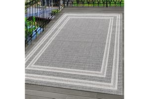 Carpetsale24 Alfombra de Exterior, Color Gris, diseño de Borde, 110118, Alfombra Rectangular, Alfombras para terraza-balcón-jardín o Cocina, 160 x 230 cm