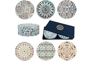 Totally Turkish – Patterned Drink Coasters Set of 6 – Giftable Design Drinks Mat Set – Non-Scratch Top & Non-Slip Cork Base (Cappadocia)