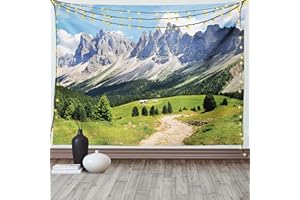 ABAKUHAUS Natur Wandteppich, Pathway to Wald Alpen aus Weiches Mikrofaser Stoff Waschbar ohne Verblassen Digitaldruck, 150 x 110 cm, Weiß Grün