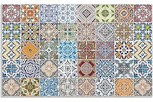 ARTland Spritzschutz Küche aus Alu für Herd Spüle 90x55 cm (BxH) Küchenrückwand mit Motiv Fliesenmuster Abstrakt Landhaus Fliesenoptik Orient Bunt T9OM