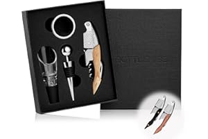 BOTTLEKISS® 4-teiliges Korkenzieher Set aus Eichenholz – Professionelles Weinöffner Set mit Kellnermesser, Ausgießer & Zubehör – Edles Weinzubehör Geschenkset für Weinliebhaber & Sommelier