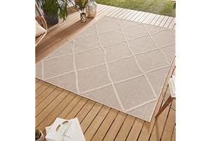 ‎SIMPEX SIMPEX Outdoor Teppich Wetterfest 240 x 340 cm Beige Sisal Optik Boho Design - Balkon Teppich Wetterfest Groß Waschbarer Küchenteppich - Für Terassen, Garten, Camping, Außen - Outdoor Carpet
