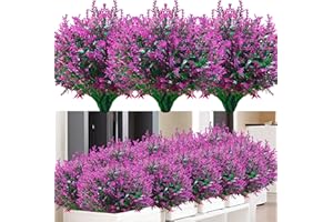 ‎KINISTY Kinisty Kunstblumen für Außen 12 Bündel Lavendel Künstliche Blumen Wetterfeste Balkonpflanzen Künstliche Pflanzen Büsche für Outdoor Indoor Balkon Balkonkasten Blumenkasten, Fuchsie