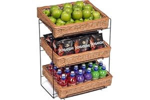Prestige Wicker Wicker Three Tier Display Stand Countertop, Metal, Black, 34 x 44 x 57 cm