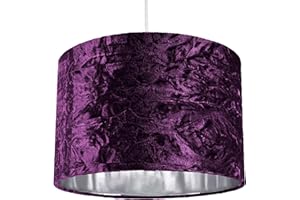 Modern and On-Trend Vivid Purple Crushed Velvet Fabric 12" Table or Pendant Circular Drum Lampshade with Shiny Silver Inner - 60watt Maximum | Perfect for Residential or Commercial by Happy Homewares