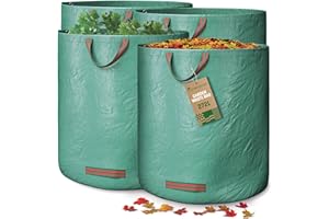 GardenGloss® Garden Waste Bags Heavy Duty with Handles (4pcs) - 272L High Capacity Garden Bag - UV Stable and Water Repellent - Reusable