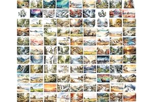 THE LAZY PANDA CARD COMPANY The Drawn Animal Art Box - 100 Cartes Postales Animaux Dessinés à l'Aquarelle - 100 Motifs Différents (100 Paysages Peints)