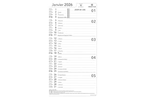 OBERTHUR - 1 Bloc Ou Recharge Pour Calendrier Mensuel à Feuillet - Janvier 2026 à Décembre 2026 - Format 24 x 12,3 cm