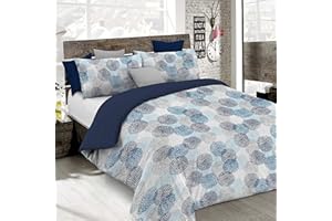 ITALIAN BED LINEN Set Copripiumino Fantasy, Lavorato in Italia - Parure Copri Piumino - Sacco Piumone 200x200 cm con Patella e federa Cuscino, Piazza e Mezza, Soffioni Blu