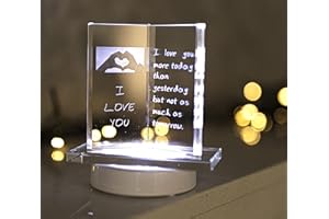 HomeZone Sentimental Book Shaped I Love You Glass Plaque with LED Light - Paperweight Message Engraved with Deluxe Blue Gift Box Table Ornament - Christmas Decor Plaque for Valentines Day, Birthday