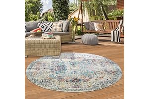 ‎TEPPICH-TRAUM Teppich-Traum RUNDER Orient Teppich Schlafzimmer In- & Outdoor Balkon Vintagestyle bunt Größe 160 cm rund