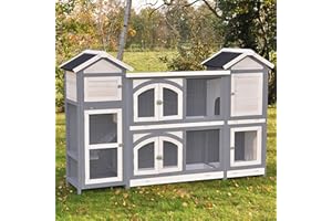 nanook Kaninchenstall, Hasenstall Castle XXL mit seitlichen Aufgängen für mehr Platz - wetterfest - Staufach - extragroß 181 x 43 x 127 cm grau/Weiss