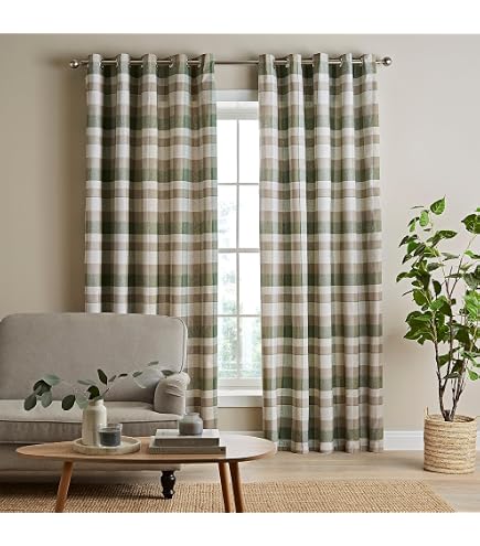 Plaid Check Just Contempo - Coppia Di Tende Con Occhielli, Rosso E Beige, 168x90 Cm (Altezza X Larghezza) - Completamente Foderate