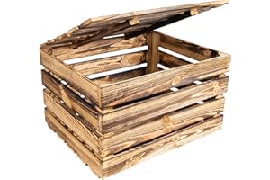 Creative Deco Baule in Legno Fiammato con Coperchio Grande | 50 x 40 x 30 | Baule da Esterno, Cassapanca Vintage Shabby | Armadio Legno Portaoggetti per Contenere | per Decorare Fai-da-Te