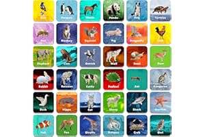 Hebayy 36 Paar Tiermemoryspiel mit abwischbarer Kartenrückseite zum Finden von Tierpaaren (englische Version, alle Karten im Format 5x5 cm)