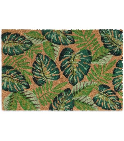 Groene Bladeren Buiten Binnen Entree Deurmatten, Absorberend Duurzaam Zwaar Belastbaar Welkom Voordeur Mat, Dikke Natuurlijke Rubber Achterkant Machinewasbaar Entree, (Groen, 45 x 75 cm