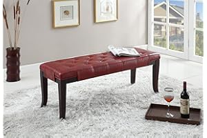 Roundhill Furniture Linon Leather Tufted Ottoman Bench, Red