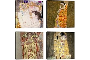 LuxHomeDecor Quadri Gustav Klimt 4 pezzi 30x30 cm Stampa su Tela con Telaio in Legno Arredamento Arte Arredo