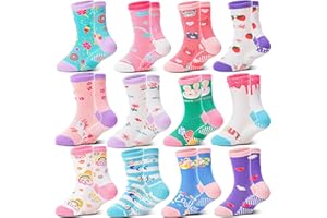 Welwoos 12 Pairs Baby Girls Toddlers Grips Socks Non Slip Funny Animal Cartoon Cosy Breathable Cotton Anit Skid Socks