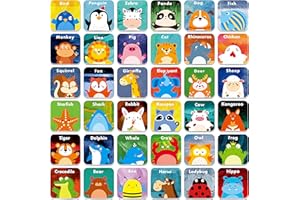 HEBAYY 36 Pair Animals Matching Game Cartoon Flash Cards Erasable(72 PCs, Each Measures 2” X 2”)