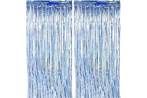 duoyif Cortinas De Oropel Metálico, Cortina De Papel De Borla, Cortina Brillante Fiesta, Cortina De Lámina, Cortinas Decorativas De Fondo Para Cumpleaños, Fiestas, Bodas (1 x 2,5 m) 2Pcs (azul marino)