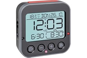 ‎TFA DOSTMANN TFA Dostmann Bingo 2.0 cyfrowy budzik sterowany radiowo ze wskaźnikiem temperatury, tworzywo sztuczne, czarny, (dł.) 95 x (szer.) 41 x (wys.) 96 mm
