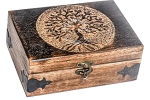 HIND HANDICRAFTS Handmade Wooden Tree of Life Jewelry Box | Hand-Carved Decorative Keepsake Organizer with Lid | Unique Gift for Men & Women (7" x 5" x 2.5")