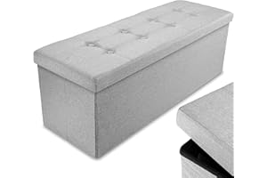 Nyxi Ottoman 110 * 38 * 38cm Foldable Storage Boxes Seat Foot Stool Storage Box with Lids for Kids Toys, Bedroom, Hallway, Living Room Light Grey