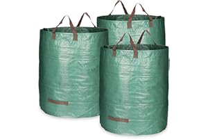 COM-FOUR® 3x Bolsas para Desechos de Jardín L - Bolsa de Jardín Plegable con Asas de Transporte - Contenedor Plegable Resistente a Desgarros para Hojas, Desechos Verdes (272L - 3 piezas)