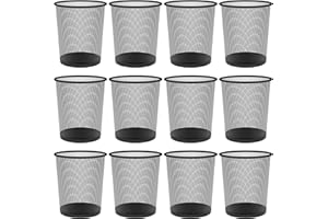 Detectalia Papelera Malla Metalica 10 Litros, Set de 12, Negra. Papelera Oficina, Papelera Reciclaje, Cubo de Basura, Papelera Escritorio, Cubo Basura Cocina, Papelera Baño, Tamaño Ø23,5 x 27 cm