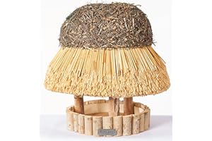 Hiss Reet® Vogelfutterhaus, Vogelhaus - mit Reetdach I Futterhaus für Vögel aus Eukalyptus Holz I Sylt I ideal für Balkon und Garten I wetterfest (M - ca. 42 cm Traufe)