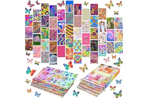 GROBRO7 Collage Karte Bright Wall Collage Kit mit 3D Butterfly Magnetic Wall Decal Stickers, 74P